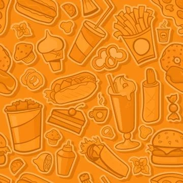Fast Food Orange Seamless Pattern イラスト素材