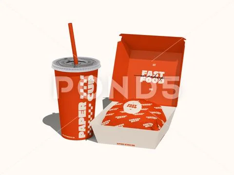 Fast Food Packaging of  Burger Box and Drink Cup Mockup 3D Rendering Plantilla PSD