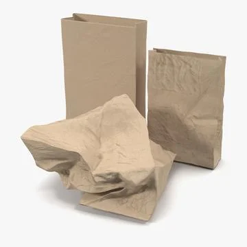 Fast Food Paper Bags 3D Models Set 3D Model