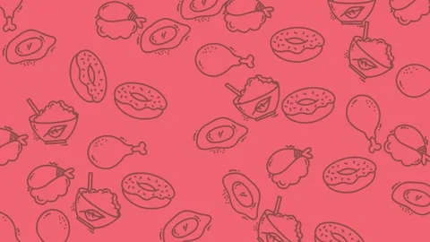 Fast Food Pattern Background - Donuts, Chicken, and More. Stock Footage 321857520