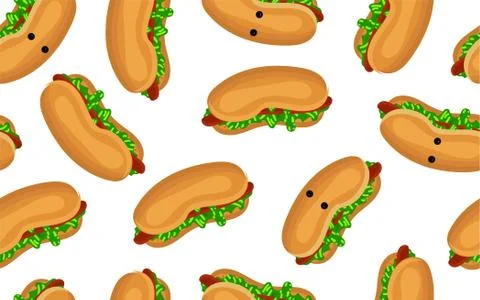 Fast food pattern seamless. Stroke dog for packaging or branding cafes and re Stock Illustration