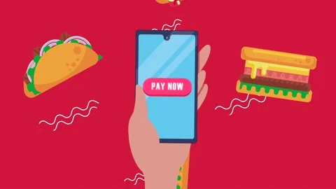 Fast food pattern with smartphone animation Stock Footage 201913763
