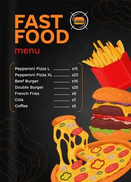Fast food restaurant menu in vector Stock Illustration