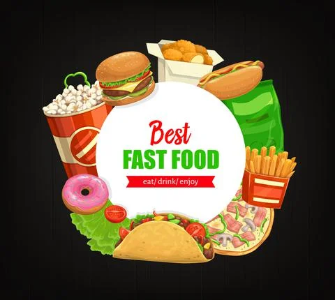 Fast food round banner vector street combo meals Stock Illustration