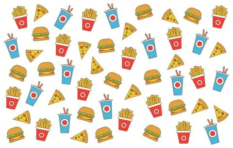 Fast food. Seamless background. Vector fast food pattern. Stock Illustration
