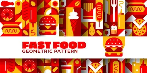 Fast food seamless pattern with geometric ornament Stock Illustration