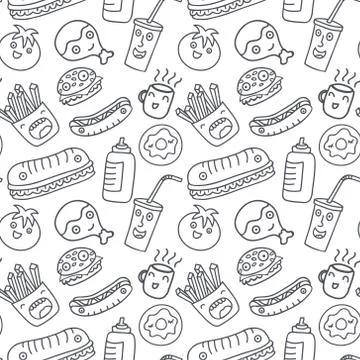 Fast food seamless pattern Stock Illustration