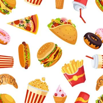 Fast Food Seamless Pattern, Restaurant or Cafe Design Element Can Be Used for Stock Illustration
