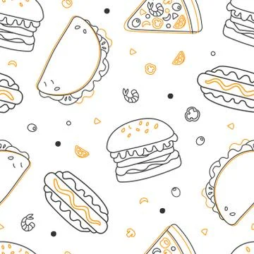 Fast Food Seamless Pattern, Restaurant or Cafe Menu Design Element Can Be Used Illustrazione stock