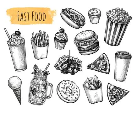 Fast food set. Stock Illustration