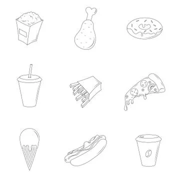 Fast food set. Isolated objects on a white background. Stock Illustration