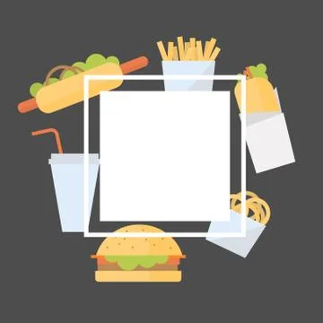 Fast food set. Vector frame Stock Illustration