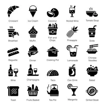 Fast Food Solid Icons Pack Stock Illustration