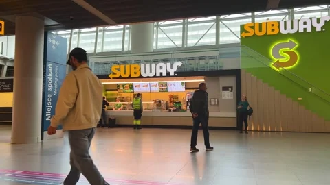 Fast food Subway restaurant inside the Warsaw Chopin Airport (WAW). Stock Footage 311073075