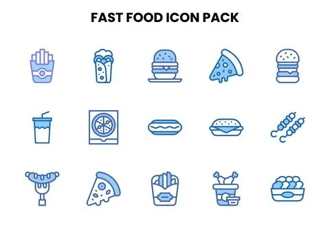Fast Food Two Colour Bundle Icons Pack Stock Illustration