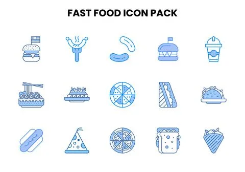 Fast Food Two Colour Collection Icons Pack Stock Illustration