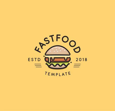 Fast food vector logo template. Hot burger design. Hamburger sign. Cheeseburger Stock Illustration