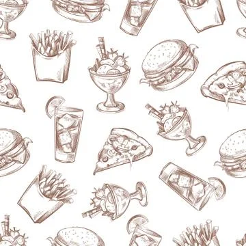 Fast food vector seamless background, menu pattern for your packing design Illustrazione stock