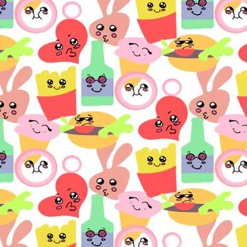Fast food vector seamless pattern background. Stock Illustration