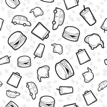 Fast food vector seamless pattern on white background Stock Illustration