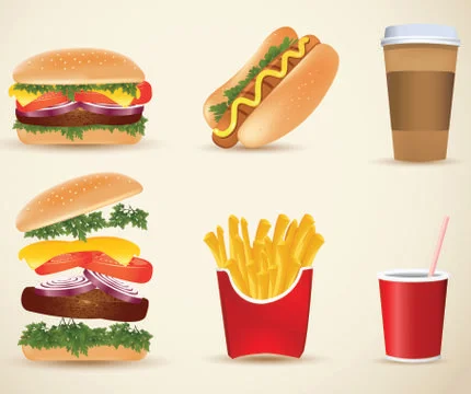 Fast food vector set Illustrazione stock