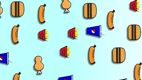 Fast food vertikal loop animation of burger, french fries, hot dog. Video stock 138067716