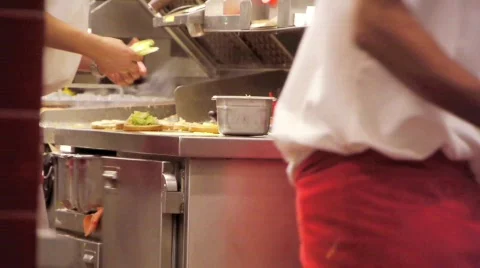 Fast Food Workers Prepare Hamburgers Stock Footage