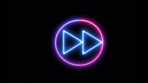 Fast-forward button with neon circle,  Neon glowing forward button Illustrazione stock