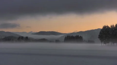 Fast forward in the cold winter sunrise and morning haze Stock Footage 145107195