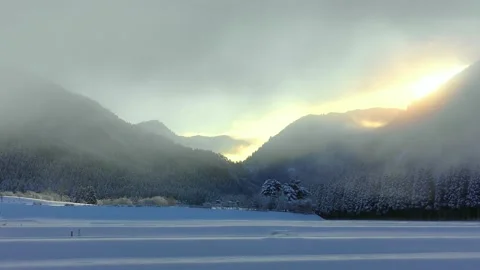 Fast forward in the cold winter sunrise and morning haze Stock Footage 145107203
