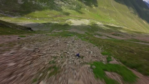 Fast forward descent down a steep rocky mountain slope Stock Footage 345384767