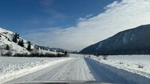 Fast forward driving on snowy roads in Russia, winter road trip Stock Footage 313891026