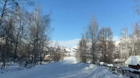 Fast forward driving on snowy roads in Russia, winter road trip Видео 313891027