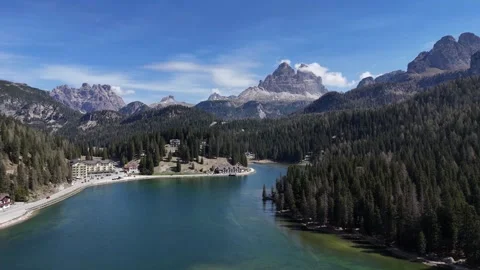 Fast Forward Drone Push Shot Opening Up Grand Subalpine Valley Vista Video stock 341304655