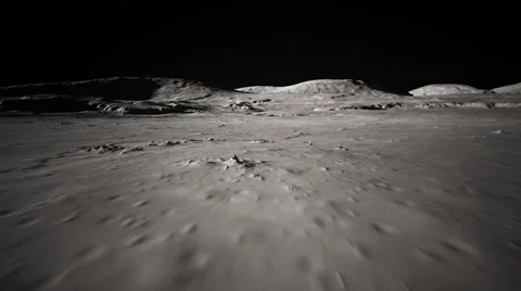 Fast forward flight across a grey cratered lunar surface Stockbeeldmateriaal 45153162