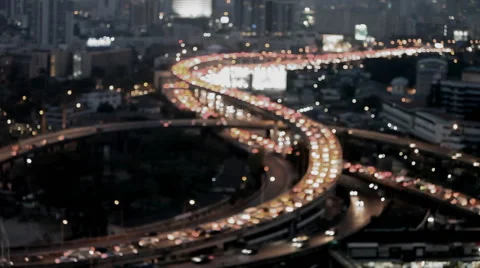 Fast forward motion of heavy traffic background out of focus in night Stock Footage 63644588