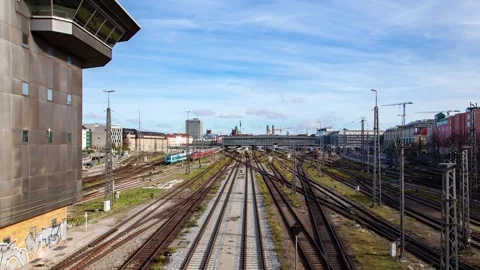 Fast-Forward Munich Rails: Hackerbrücke's Daytime Symphony Stock Footage 281407901