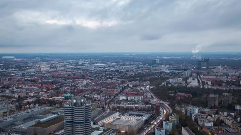 Fast-Forward Over Munich: Autumn Skyline and Aerial Scenery Stock Footage 309539057