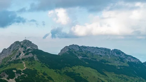 Fast-Forward View of Giewont Peak, Tatra Mountains, Summer Day Stock Footage 308188325