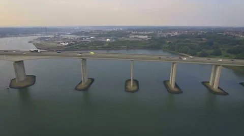 Fast foward approuch to bridge with high traffic. Aerial shot Video stock 66720482