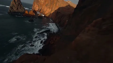 Fast fpv drone flight over stone sea shore Stock Footage 168617554