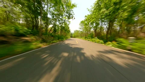 Fast FPV Flight Over The Road Through Green Forest In Summer, Thailand Stock Footage 278632637