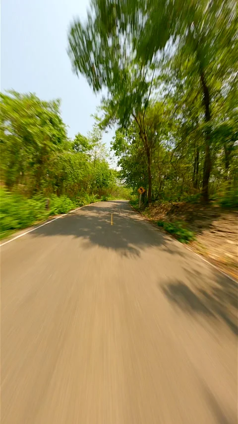 Fast FPV Flight Over The Road Through Green Forest In Summer, Thailand Stock Footage 278632671