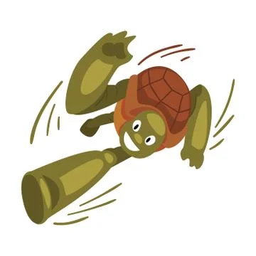 Fast Funny Turtle Running, Tortoise Animal Cartoon Character Speed Leader Vector イラスト素材