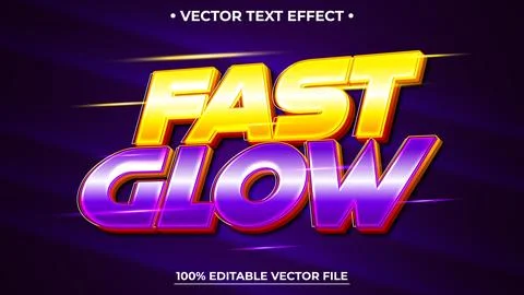 Fast glow 3d text effect editable text effect premium vectors Stock Illustration