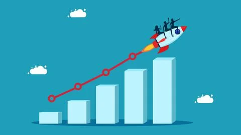 Fast growing business. Progress or development concept. Business team riding  库存插图