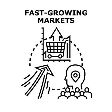 Fast growing markets concept with chart and consumer Stock Illustration