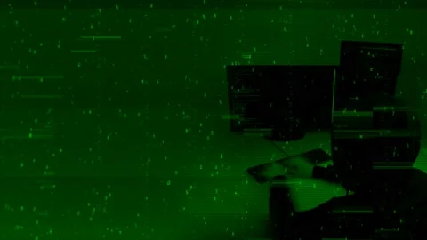 Fast hands hacker programmer type data on keyboard, Green background Stock Footage 115663452