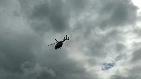 Fast helicopter flight Stock Footage 158089466