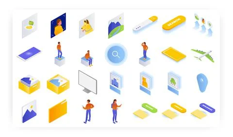 Fast image search. Online image gallery or smart photo album, vector isometric Stockillustratie